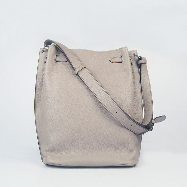 Hermes Luxury Nappa Shoulder Bag Grey Leather Silver