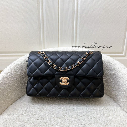Chanel Small Classic Flap CF in Black Lambskin and Rose Gold HW Accessory