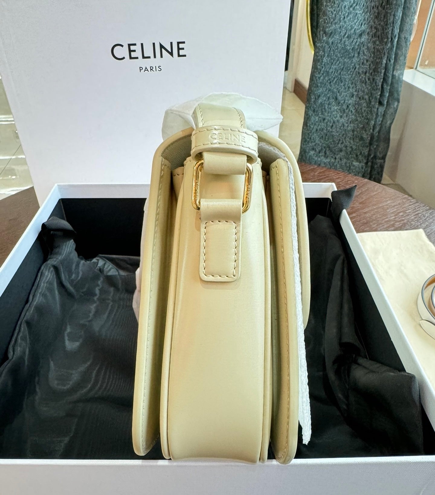 Celine Triomphe Classic Ivory Handbag White Medium Travel Bag