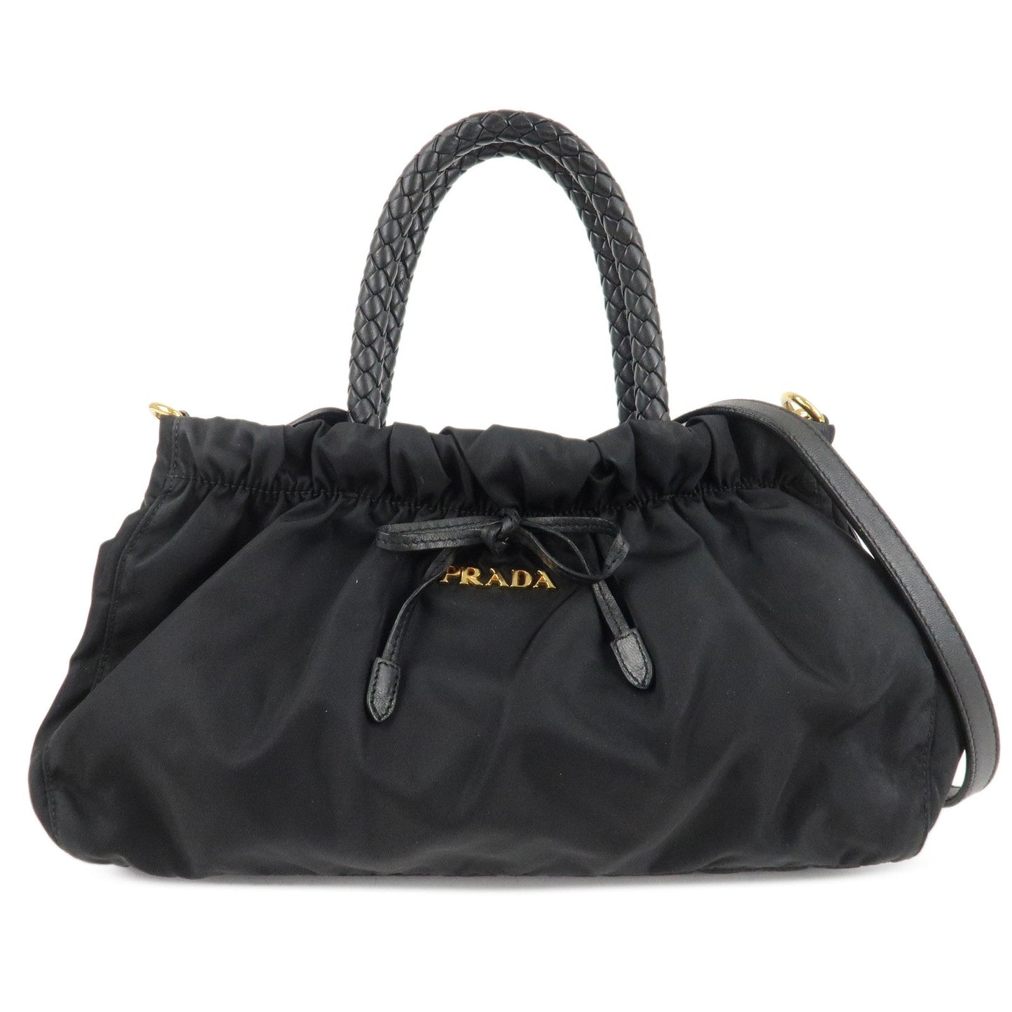 Prada Shoulder Bag Ribbon 2Way d Leather Nylon Black
