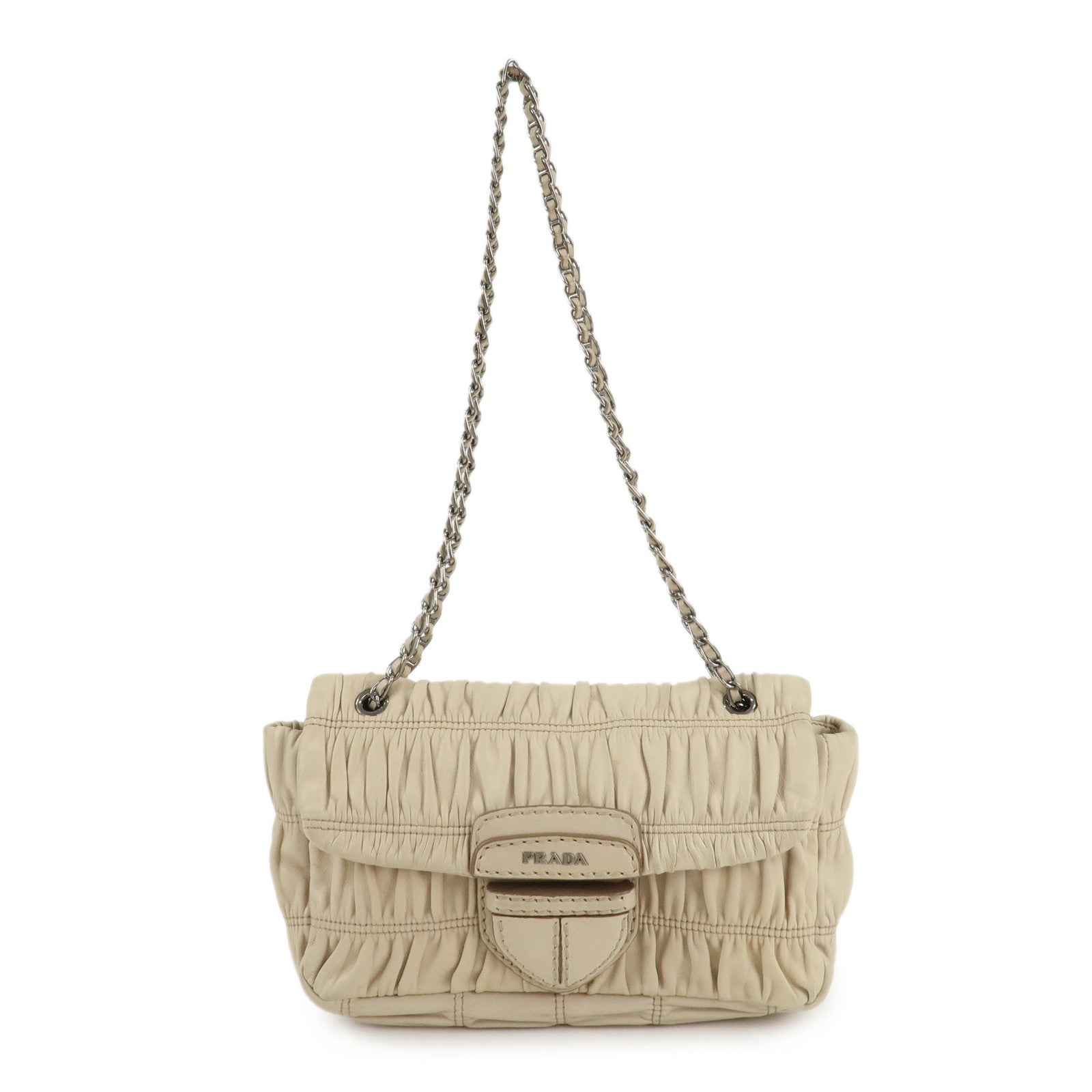 Prada Shoulder Bag Gathered Ivory d Leather Chain