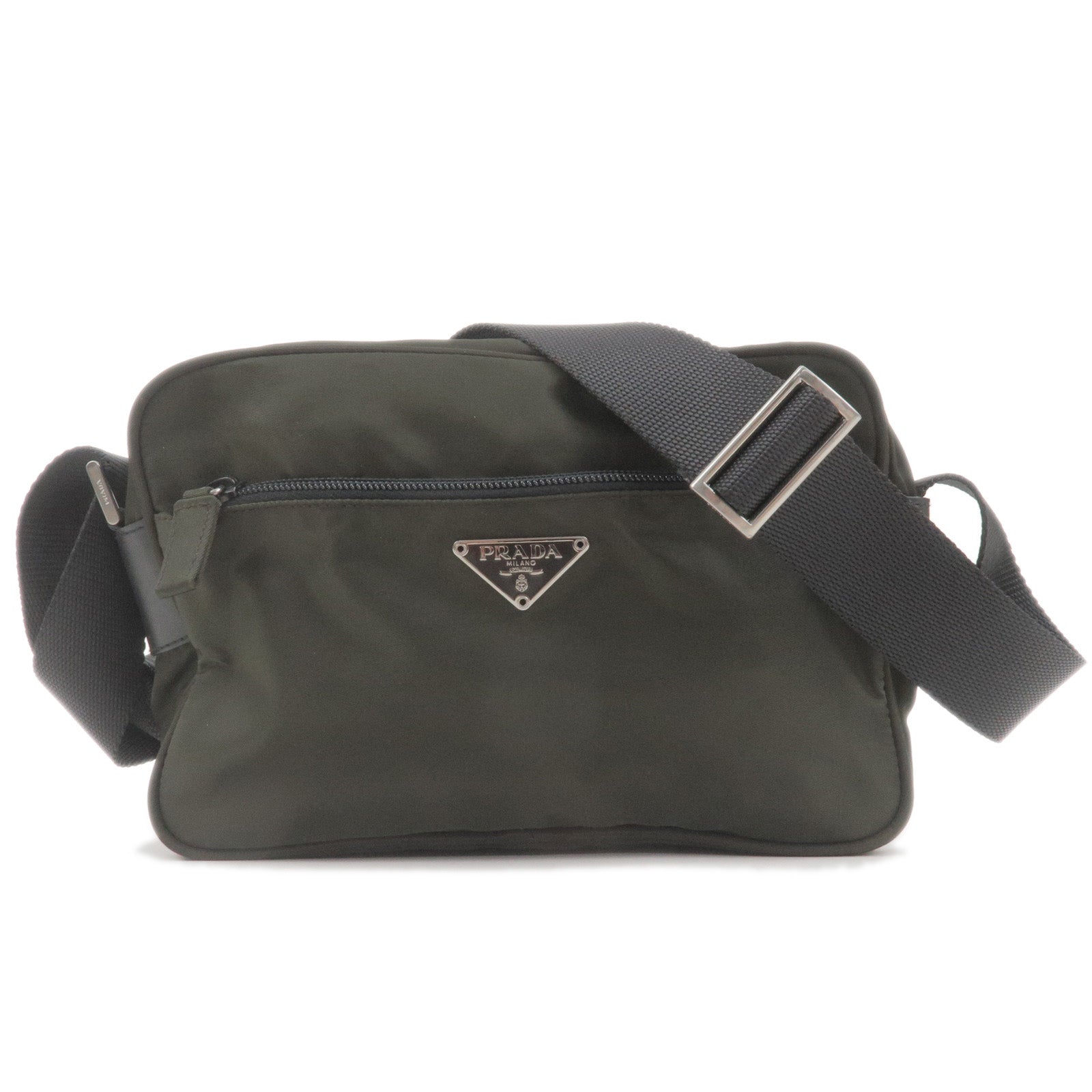 Prada Prada Logo Nylon Leather Shoulder Bag Khaki Black