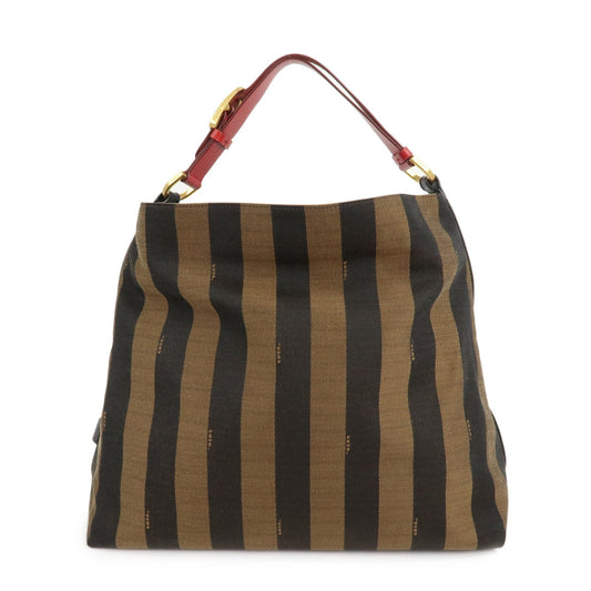 Fendi Shoulder Bag Pequin d Leather Canvas Black Black Brown D