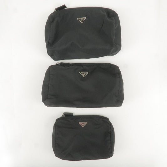 Prada Prada Set Of 3 Logo Nylon Cosmetic Pouch Clutch Bag