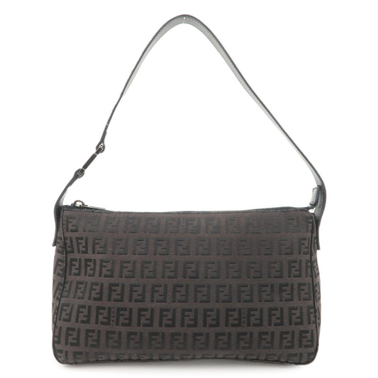 Fendi Shoulder Bag Zucchino Dark d 2 Leather Canvas Brown