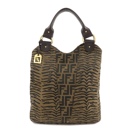 Fendi Tote Bag Zucca Hand Bag d Leather Canvas Black Brown Black D