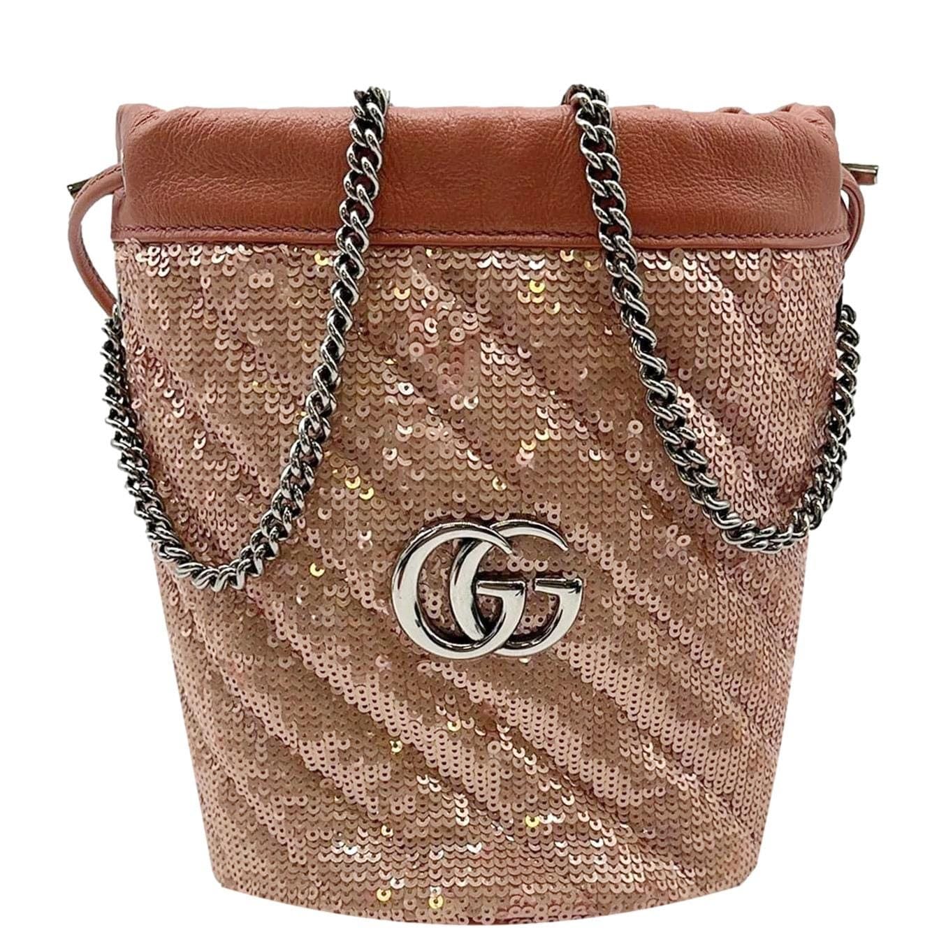 Gucci Marmont Sequin Crossbody Bag Pink Bucket