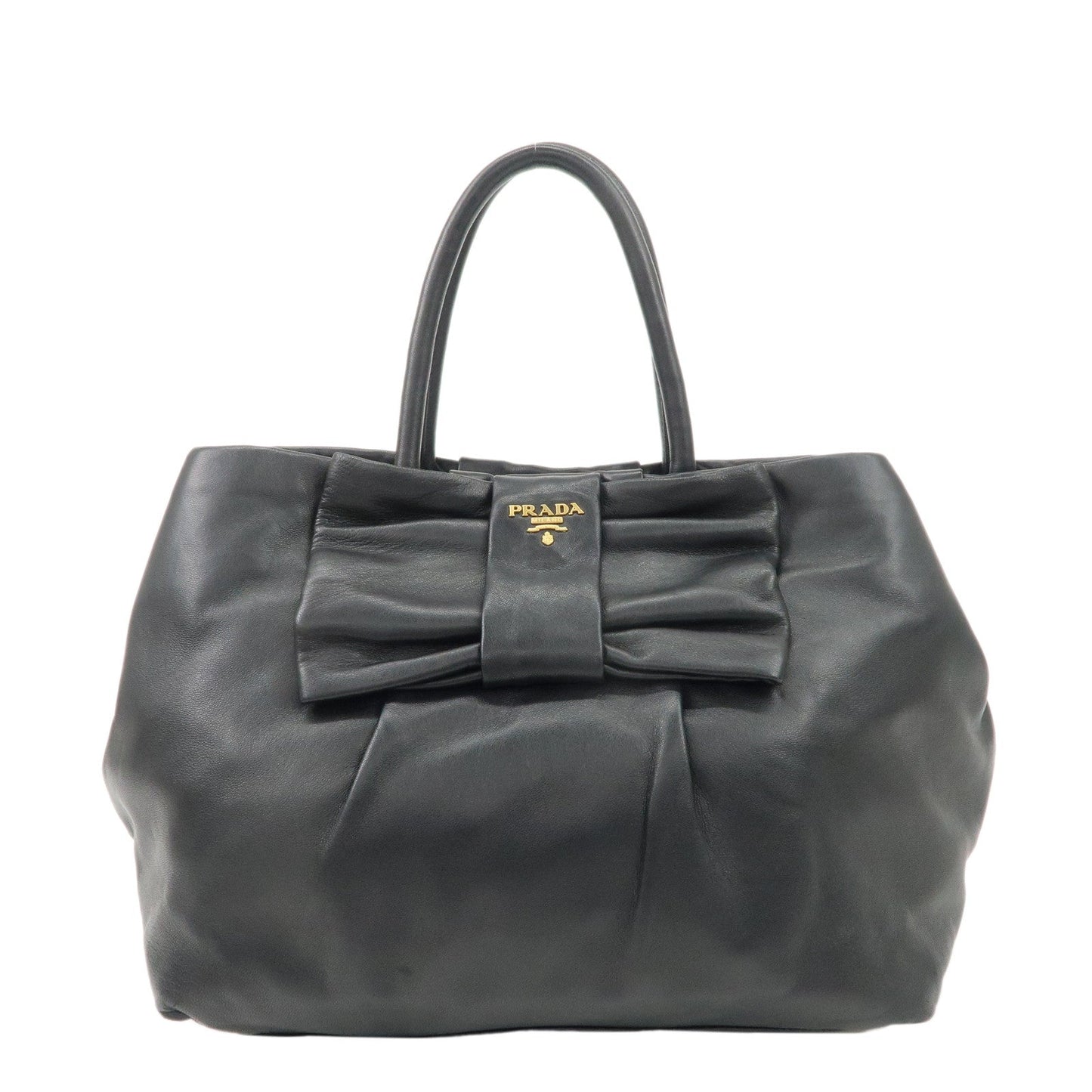 Prada Tote Bag Ribbon Hand Bag d Leather Black