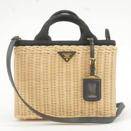 Prada 2Way Bag Hand Bag Canvas Wicker Black Travel Bag 1Bg835 35901 9
