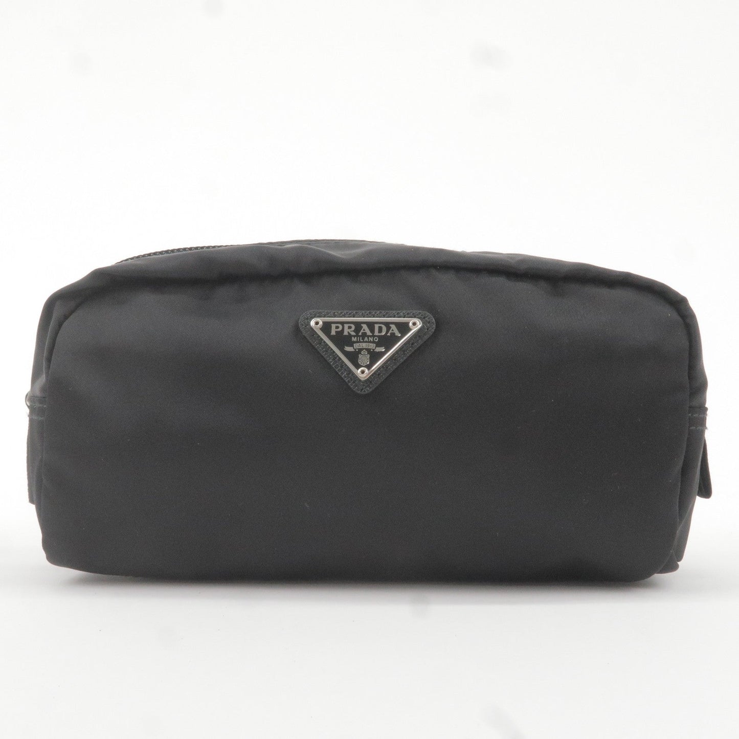 Prada Prada Logo Nylon Leather Pouch Clutch Bag Nero