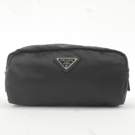 Prada Prada Logo Nylon Leather Pouch Clutch Bag Nero
