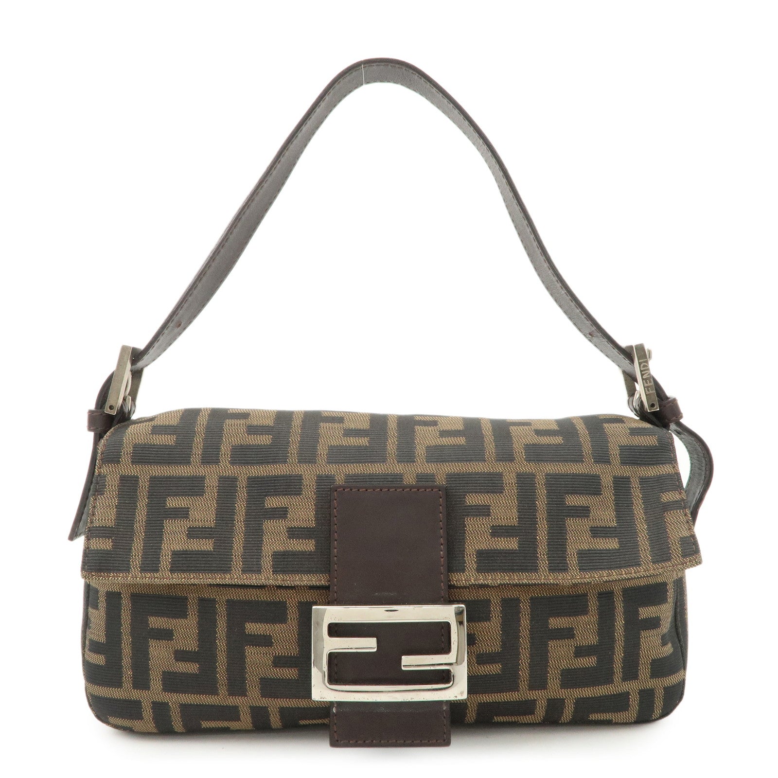 Fendi Shoulder Bag Zucca Mamma Baguette d 2 Leather Canvas Black