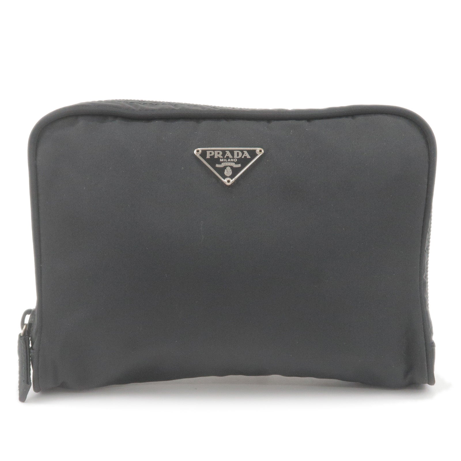 Prada Prada Logo Nylon Cosmetic Pouch Clutch Bag Nero