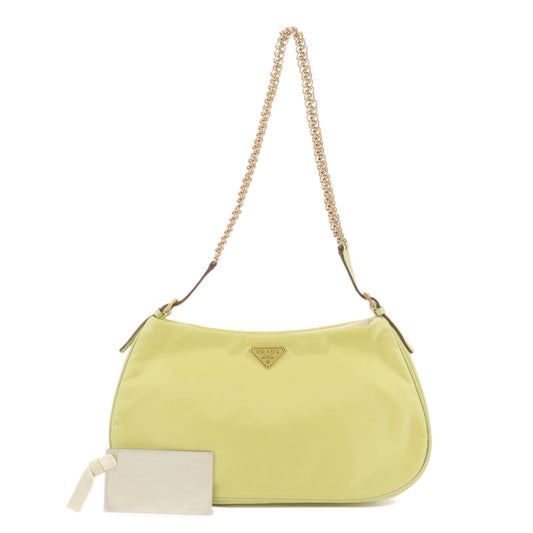 Prada Shoulder Bag d Leather Nylon Yellow