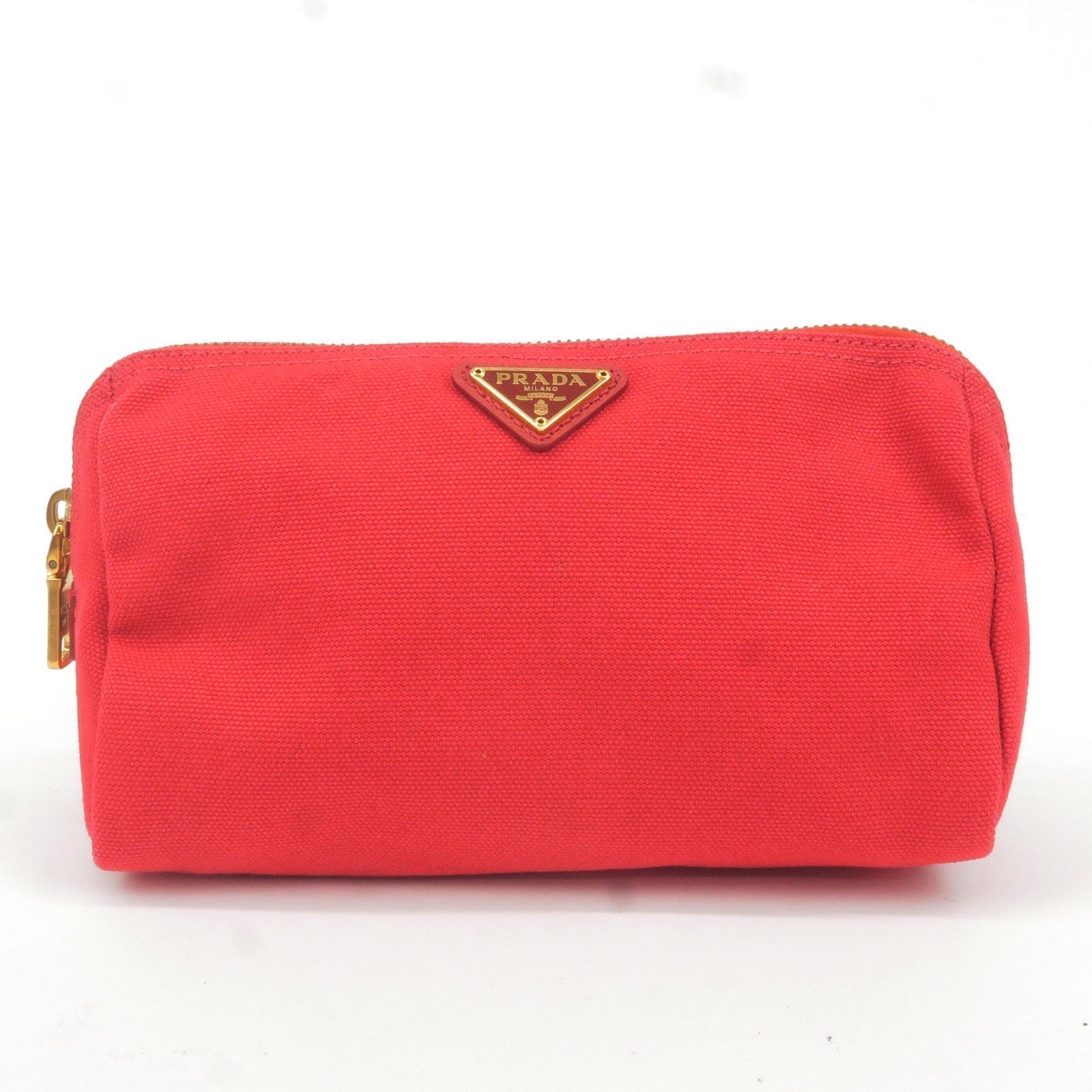 Prada Prada Logo Canvas Pouch Clutch Bag Red Gold