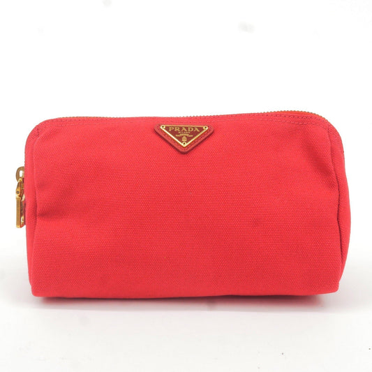Prada Prada Logo Canvas Pouch Clutch Bag Red Gold