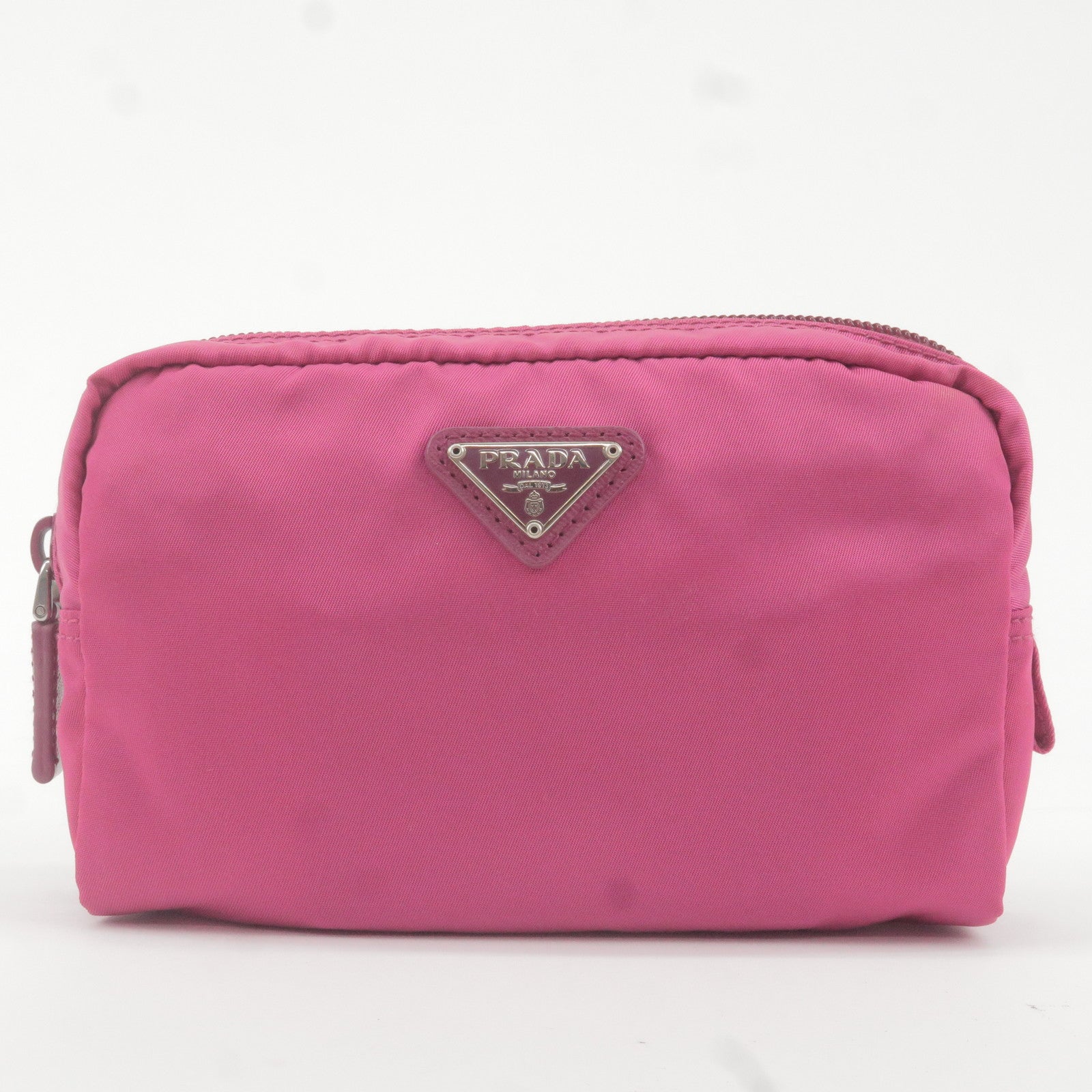 Prada Prada Logo Nylon Leather Pouch Cosmetic Bag Pink Travel Bag