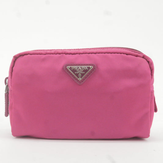 Prada Prada Logo Nylon Leather Pouch Cosmetic Bag Pink Travel Bag
