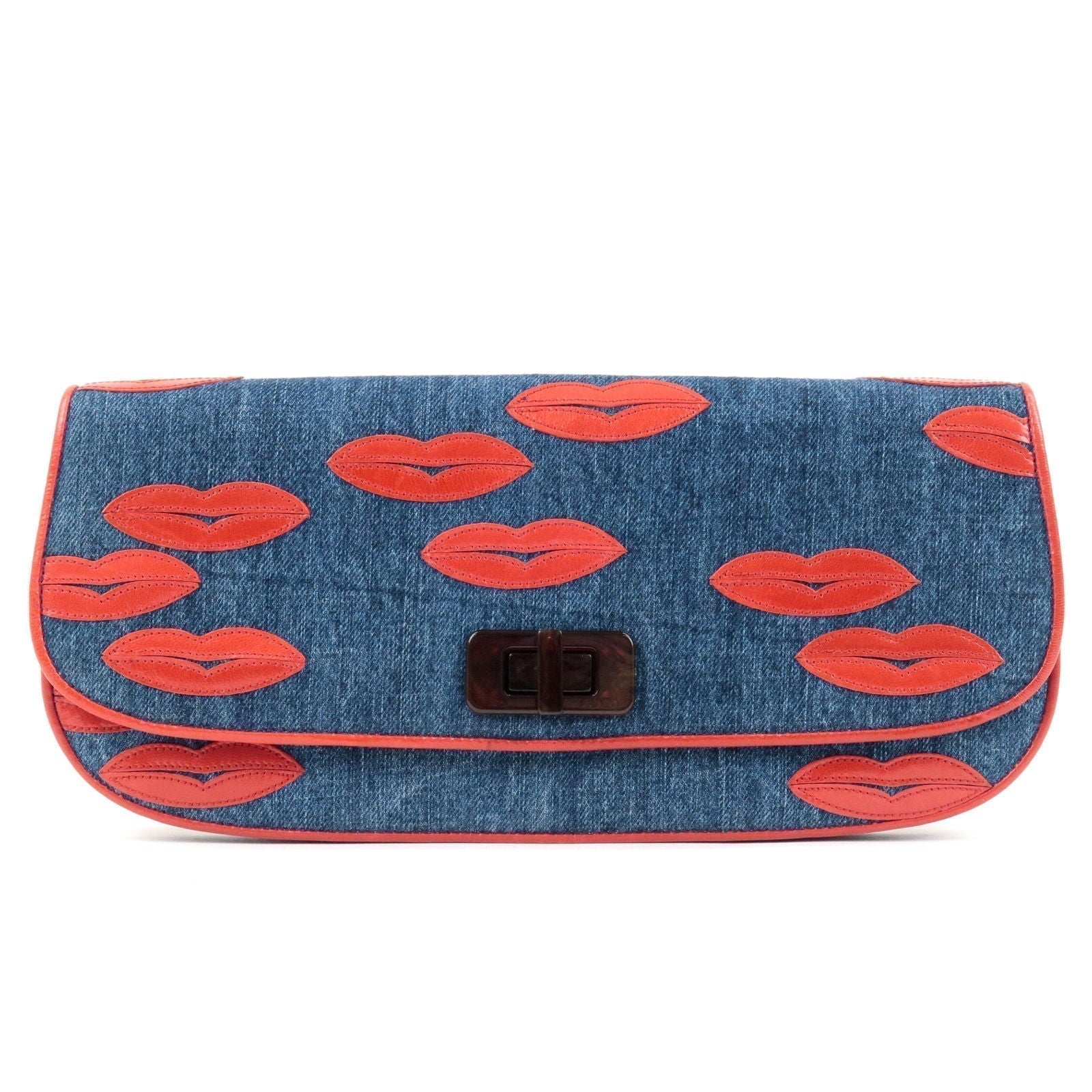 Prada Prada Leather Lip Motif Clutch Bag Pouch Blue