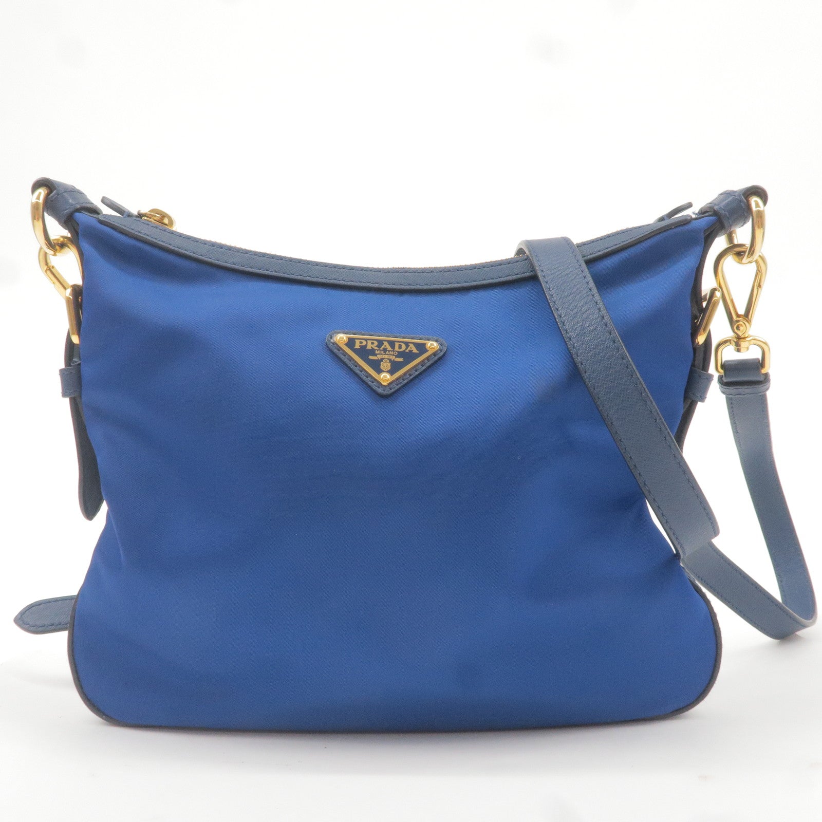 Prada Prada Logo Nylon Leather Shoulder Bag Blue Bt0706