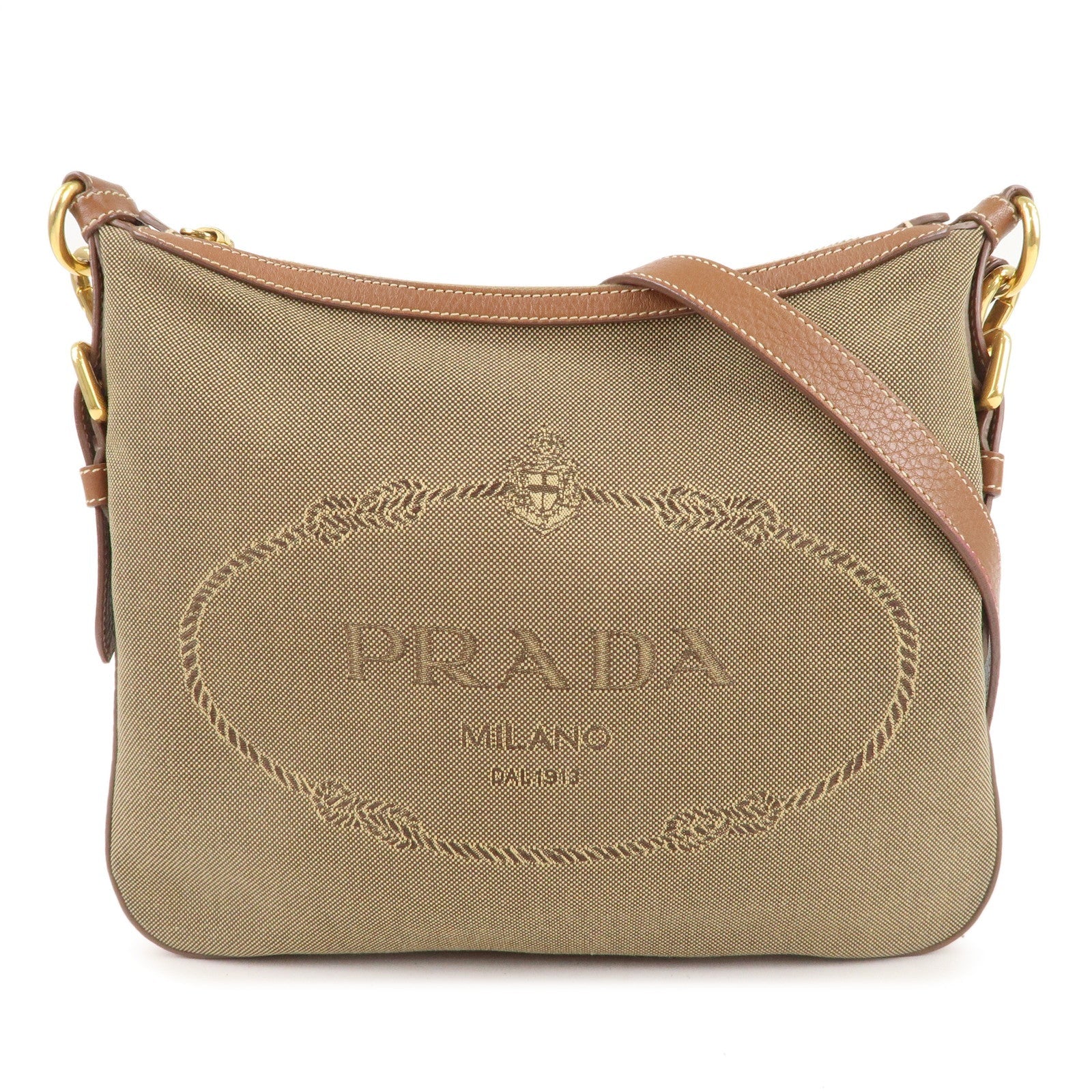 Prada Prada Logo Jacquard Leather Shoulder Bag Beige Brown Bt0706 36947 4