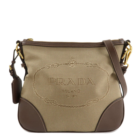 Prada Shoulder Bag Jacquard Purse d Leather Brown Beige