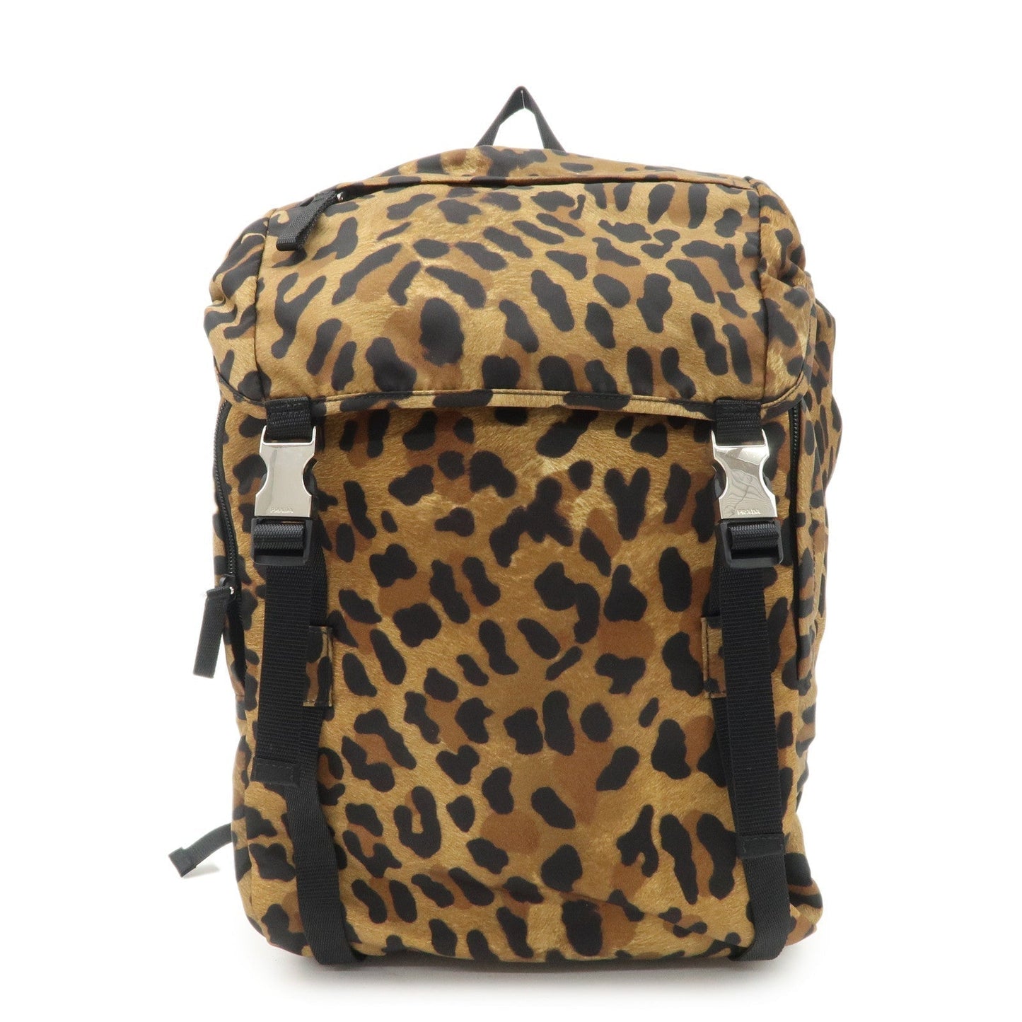 Prada Leopard Print Back Pack d Nylon Black Brown Handbag