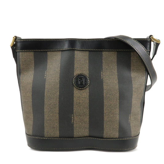 Fendi Shoulder Bag Pequin PVC d Leather Black Brown