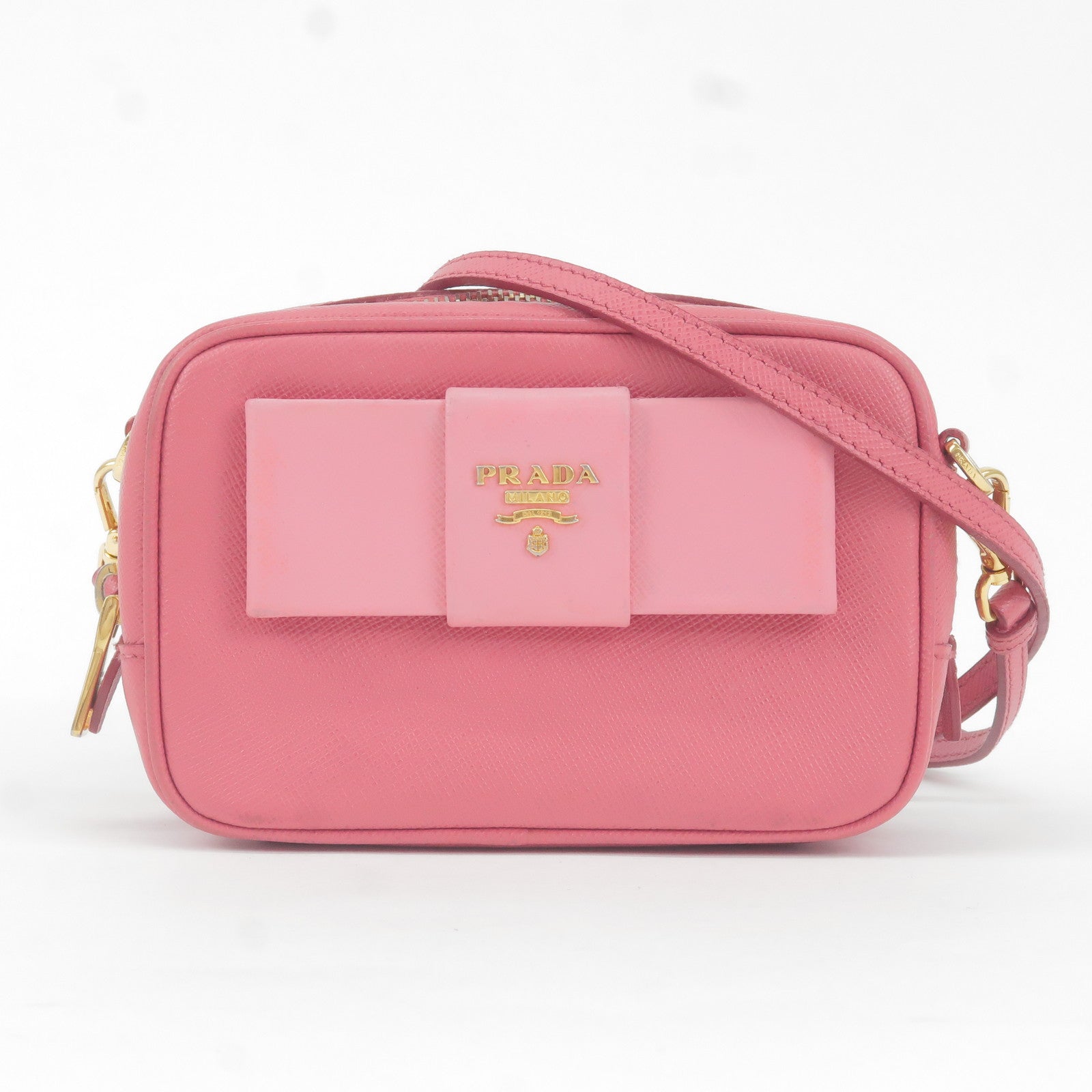 Prada Prada Bow Ribbon Leather Shoulder Bag Purse Pink
