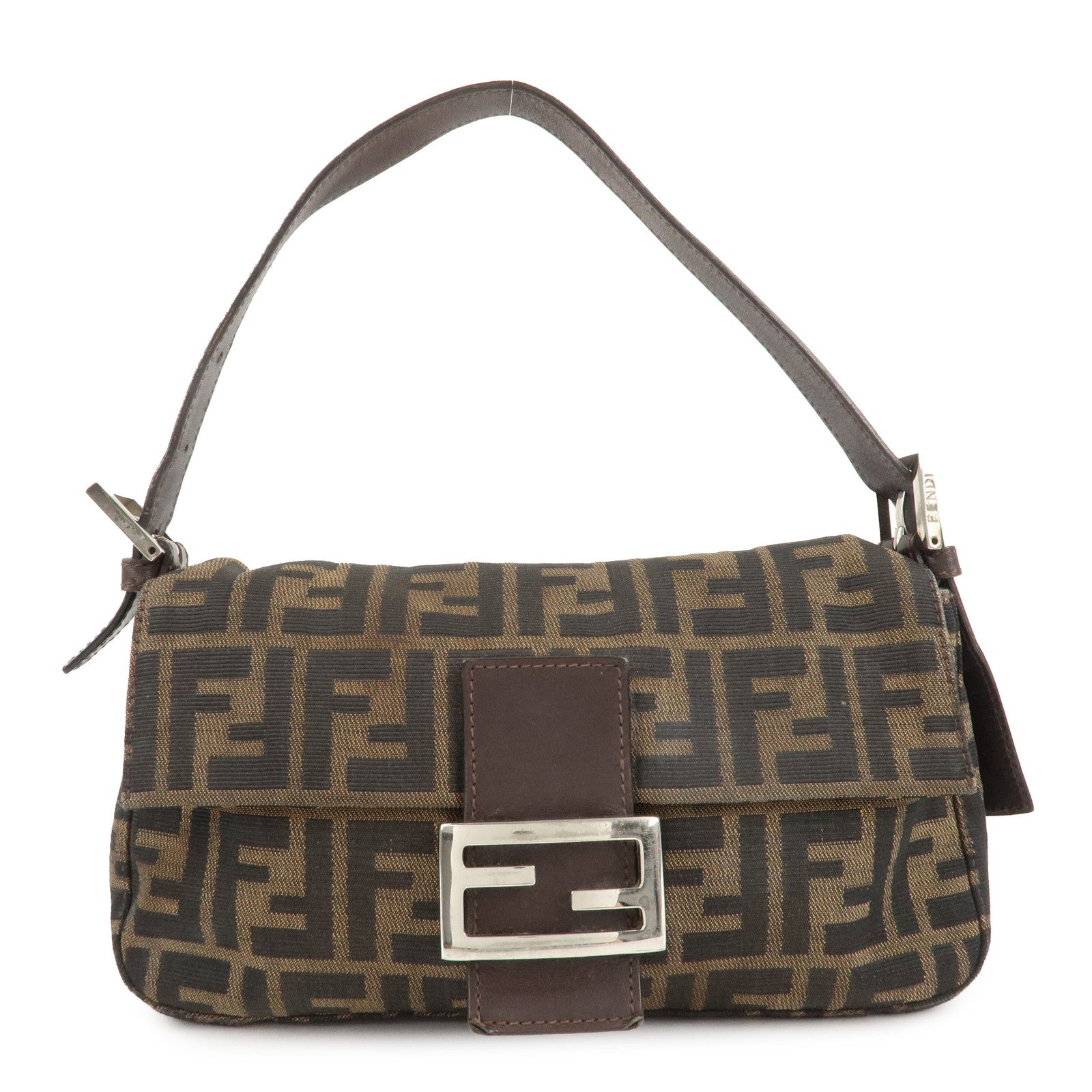 Fendi Shoulder Bag Mamma Baguette Zucca d Leather Canvas Brown Leather Brown D