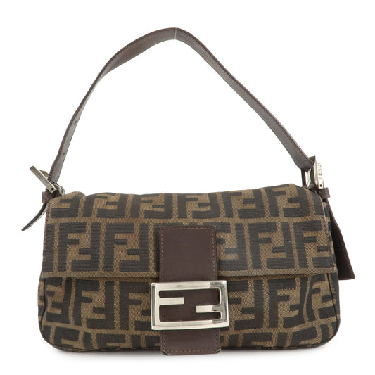 Fendi Shoulder Bag Mamma Baguette Zucca d Leather Canvas Brown Leather Brown D