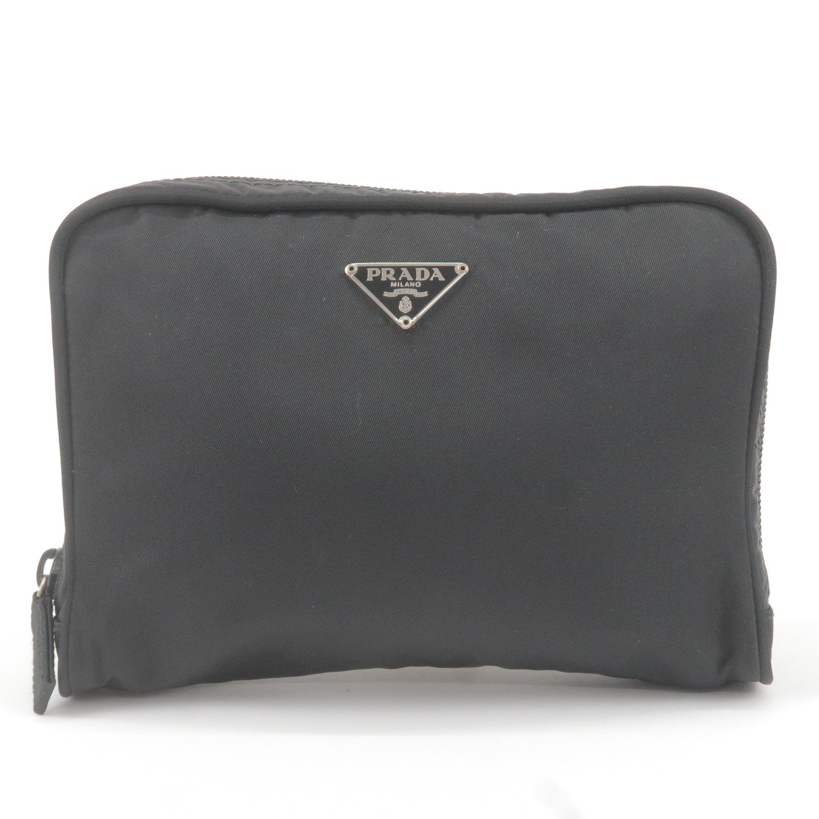 Prada Prada Logo Nylon Cosmetic Pouch Clutch Bag Nero