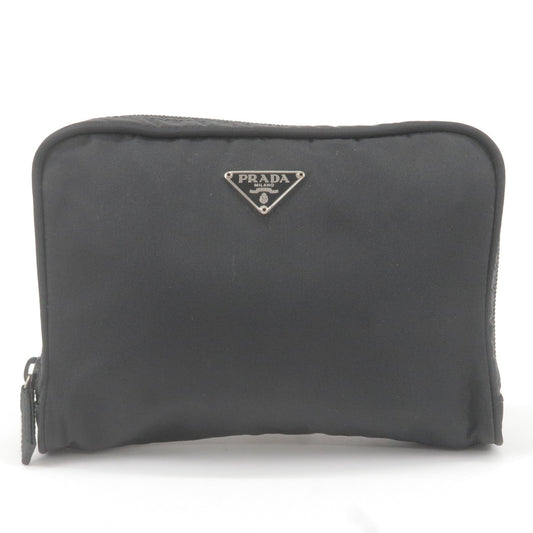 Prada Prada Logo Nylon Cosmetic Pouch Clutch Bag Nero