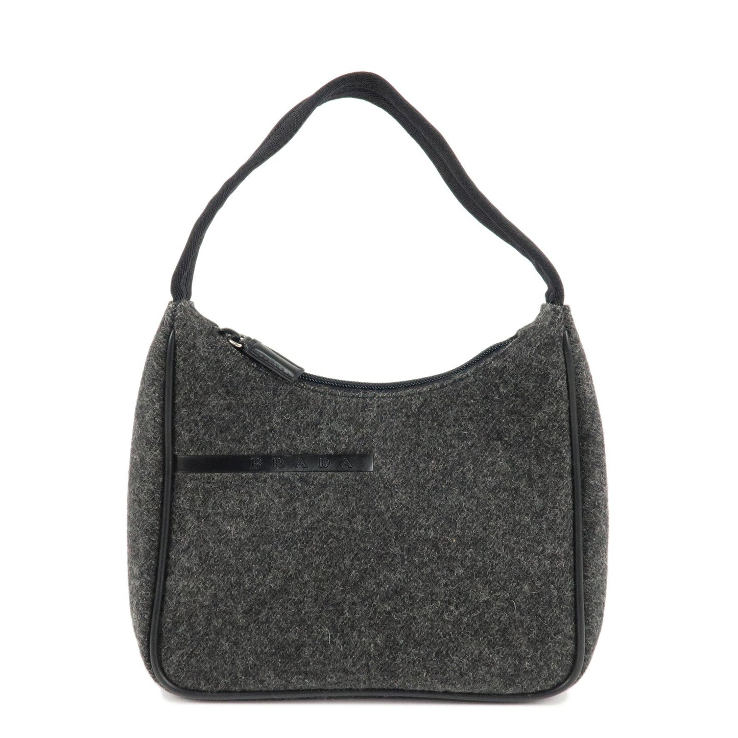 Prada Shoulder Bag Felt Hand Bag d Leather Black Gray