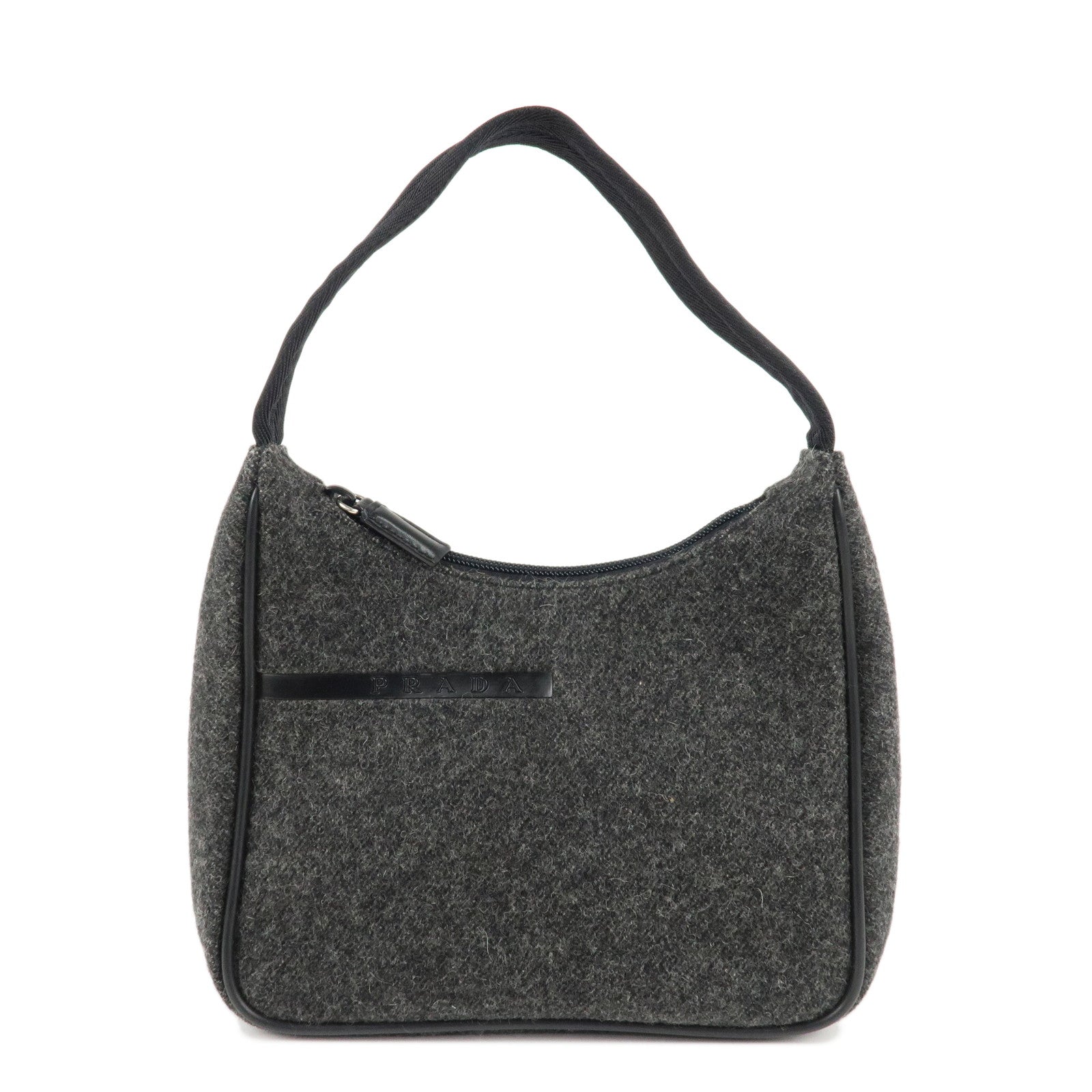 Prada Shoulder Bag Felt Hand Bag d Leather Black Gray