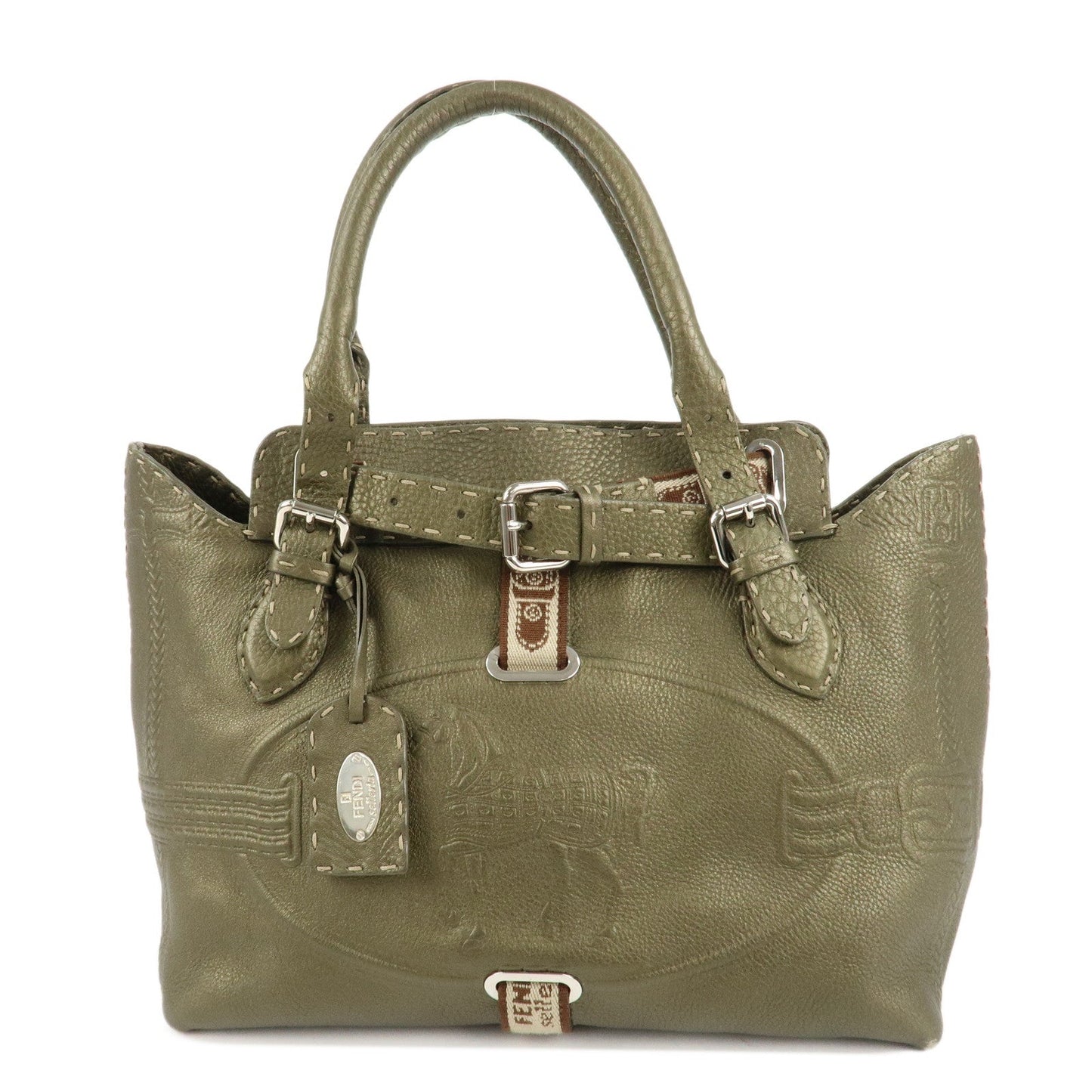 Fendi Tote Bag Selleria Shoulder Bag Khaki d Leather