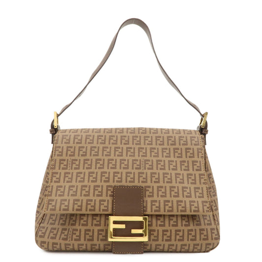 Fendi Shoulder Bag Mamma Baguette Zucchino PVC d Leather Canvas Brown