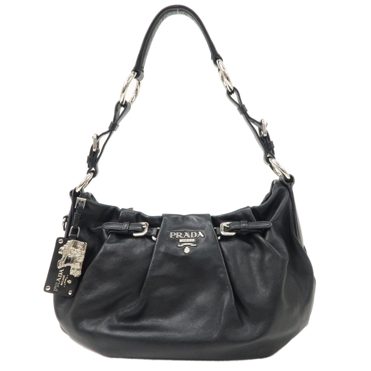 Prada Prada Logo Leather Shoulder Bag Hand Bag Black
