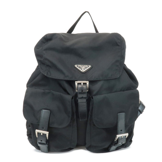Prada Triangle Back Pack Ruck Sack d Leather Nylon Black Handbag