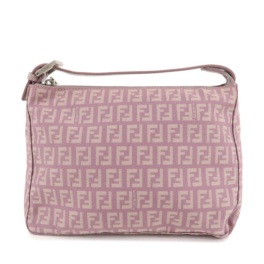 Fendi Auth Zucchino Hand Bag Pouch d F S Leather Canvas Beige Handbag
