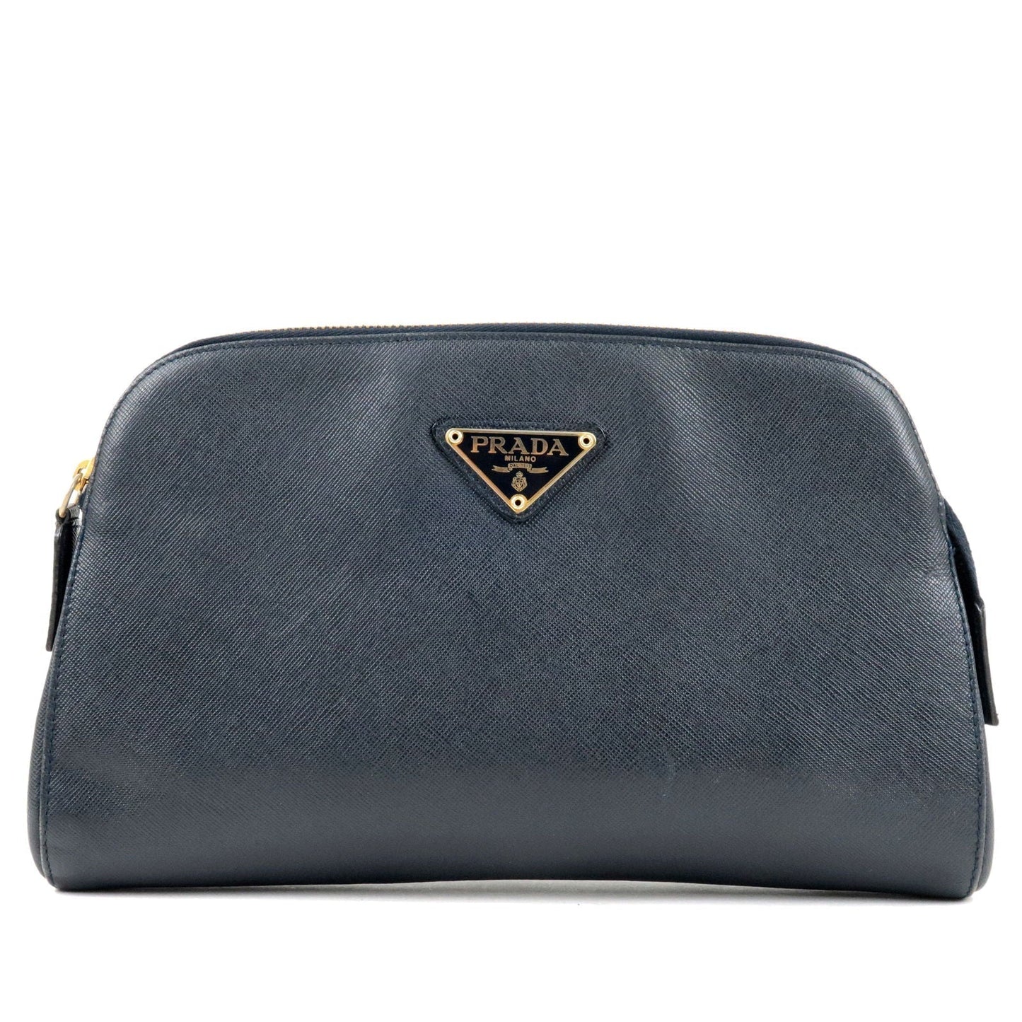 Prada Prada Logo Leather Clutch Bag Pouch Purse Navy