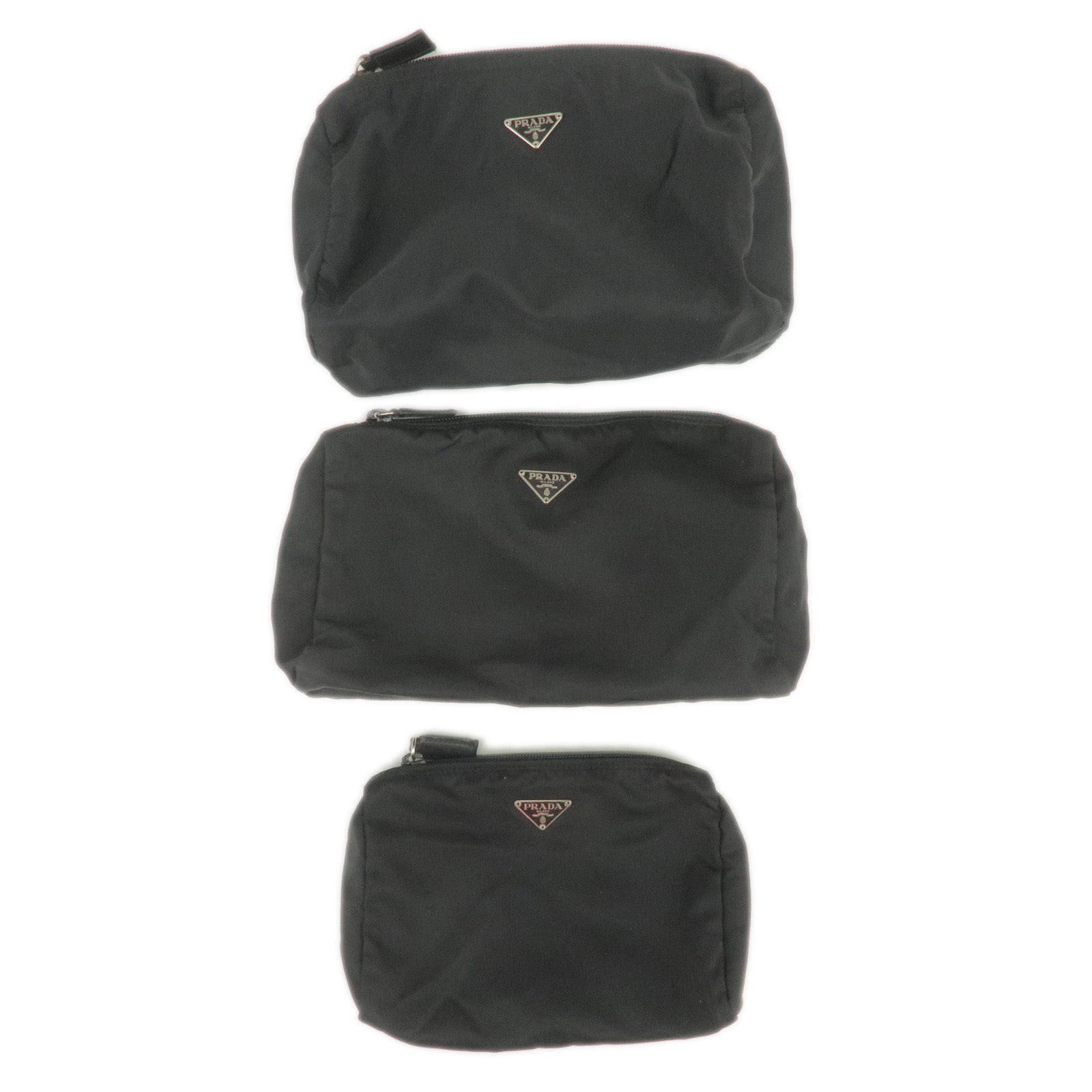 Prada Prada Set Of 3 Logo Nylon Cosmetic Pouch Clutch Bag