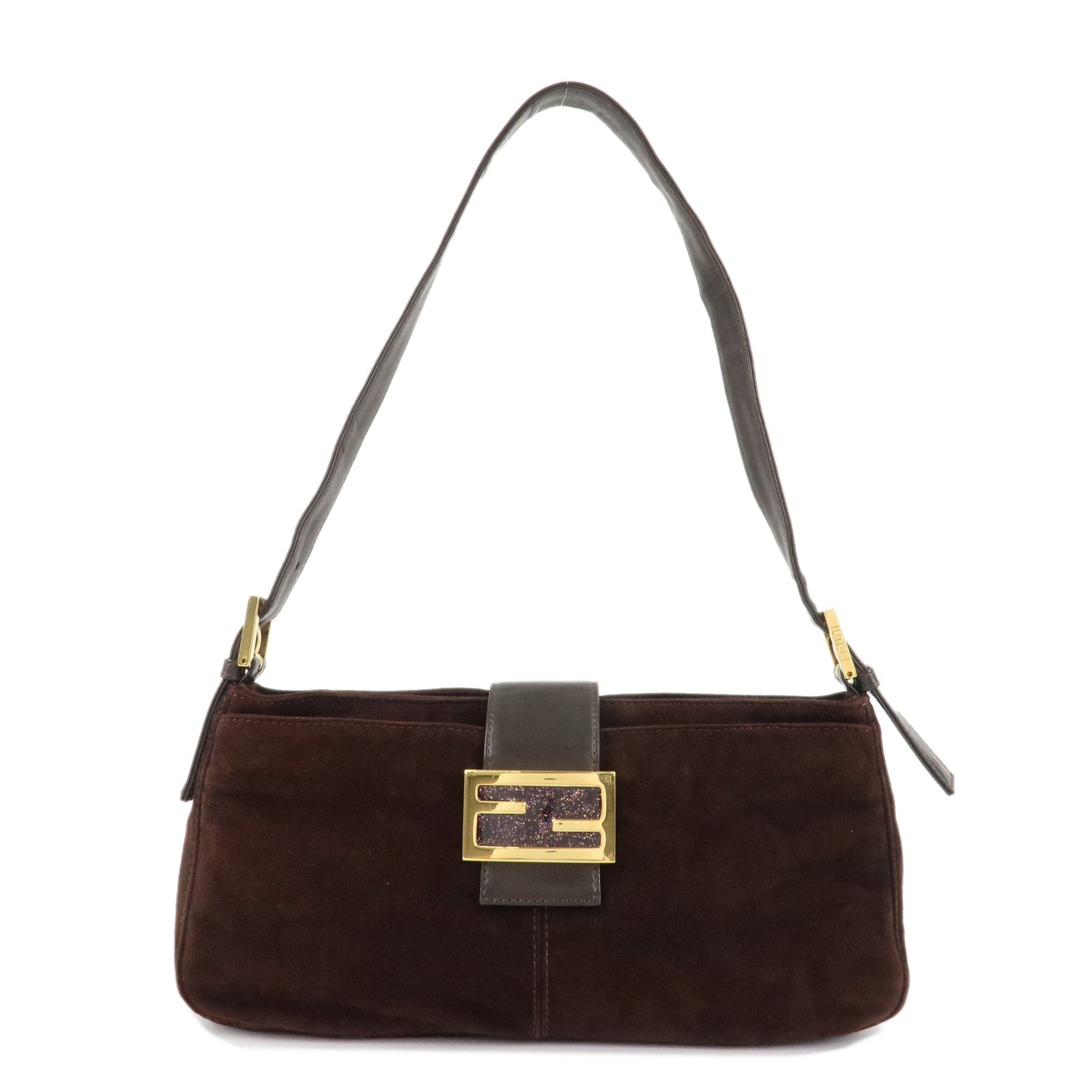 Fendi Shoulder Bag Dark d Leather Suede Brown