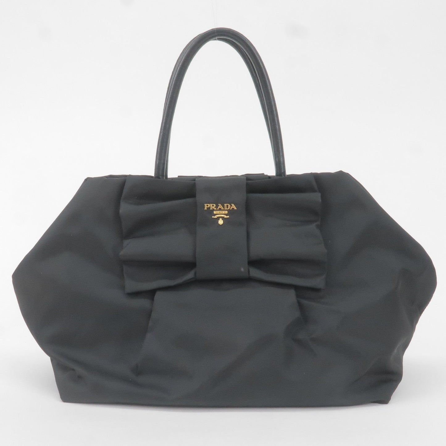 Prada Prada Nylon Leather Ribbon Hand Bag Nero Black Travel Bag