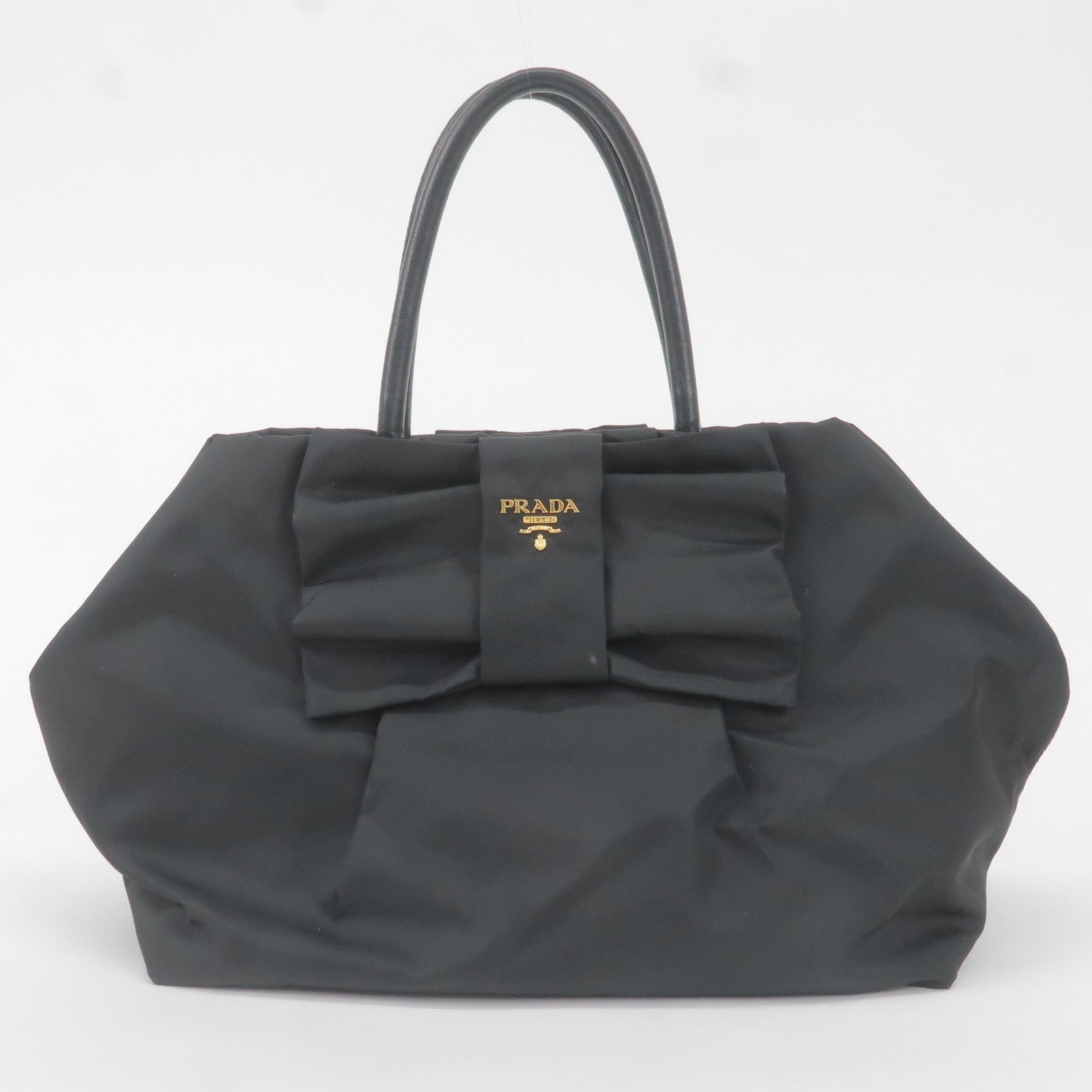 Prada Prada Nylon Leather Ribbon Hand Bag Nero Black Travel Bag