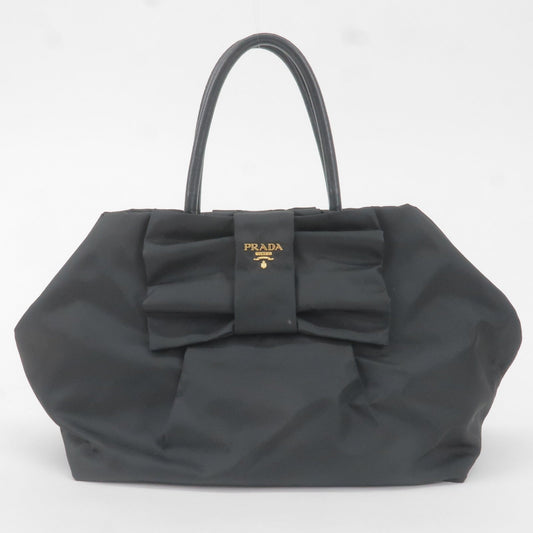 Prada Prada Nylon Leather Ribbon Hand Bag Nero Black Travel Bag