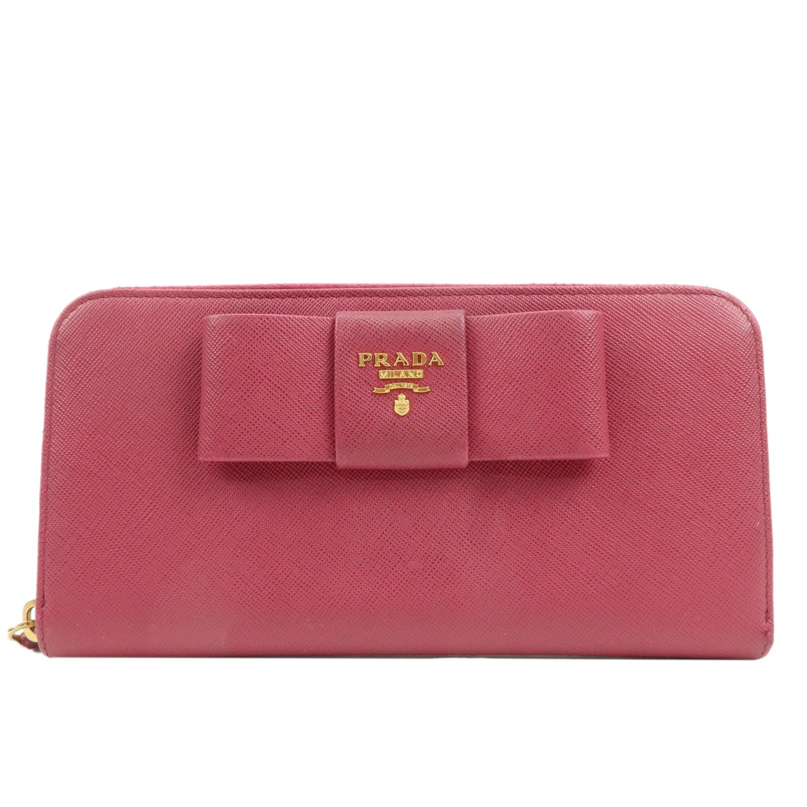 Prada Round Zipper Long Wallet d Leather Saffiano Pink Handbag