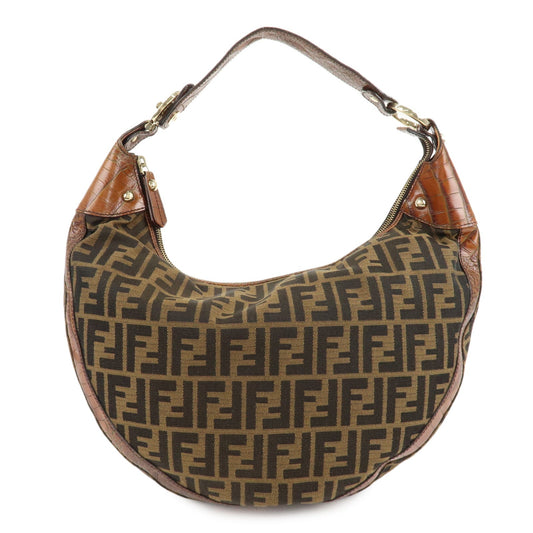 Fendi Shoulder Bag Zucca d Leather Canvas Brown