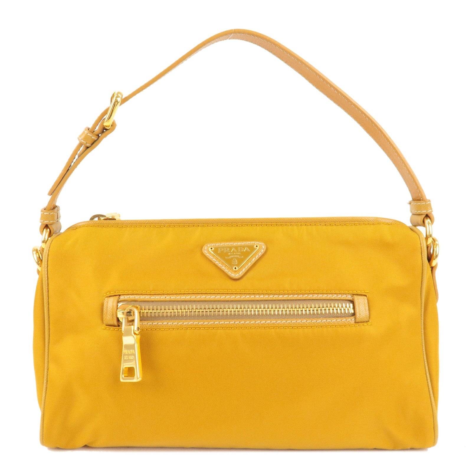 Prada Prada Logo Nylon Leather Shoulder Bag Mustard Yellow