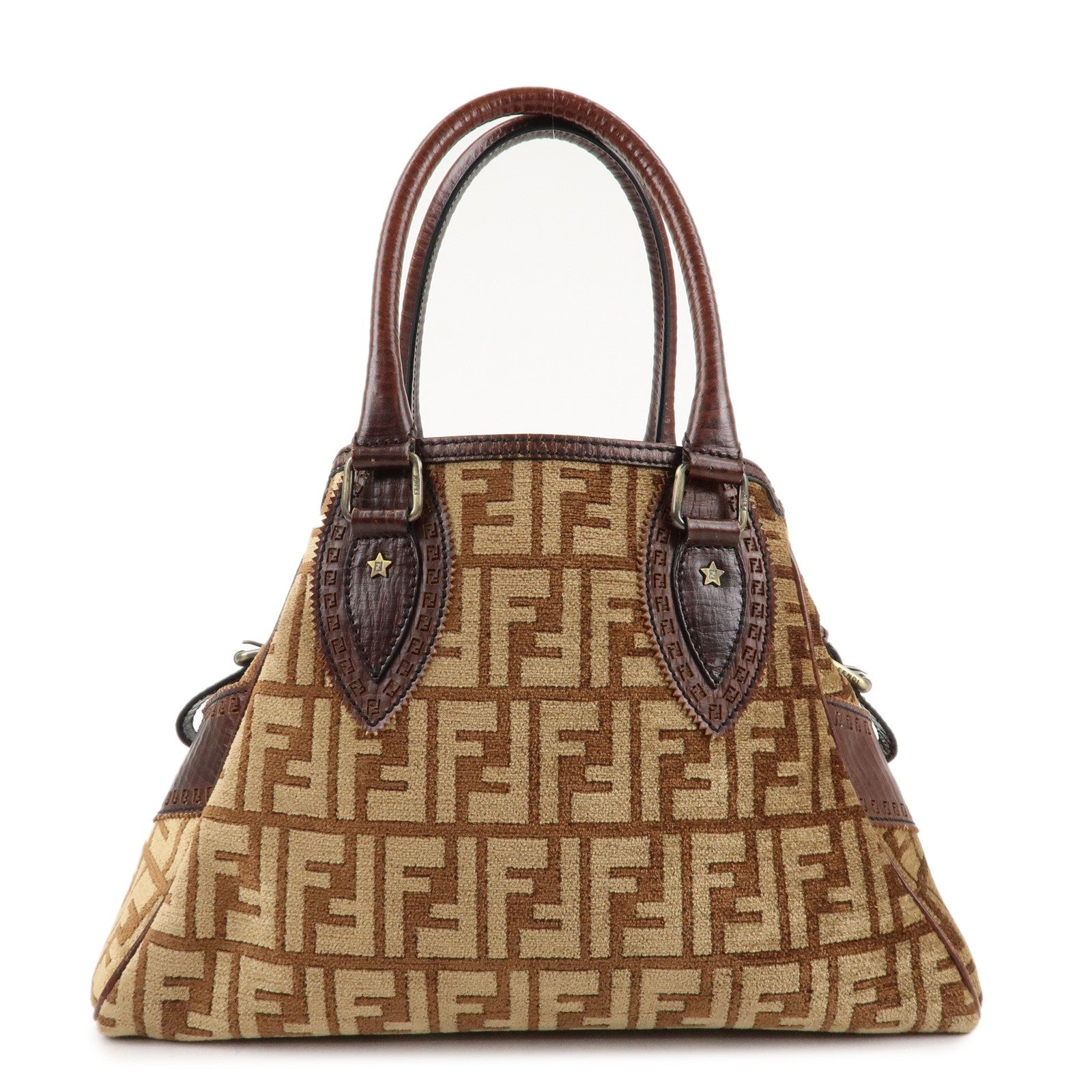 Fendi Tote Bag Ethnico Zucca d Leather Canvas Brown